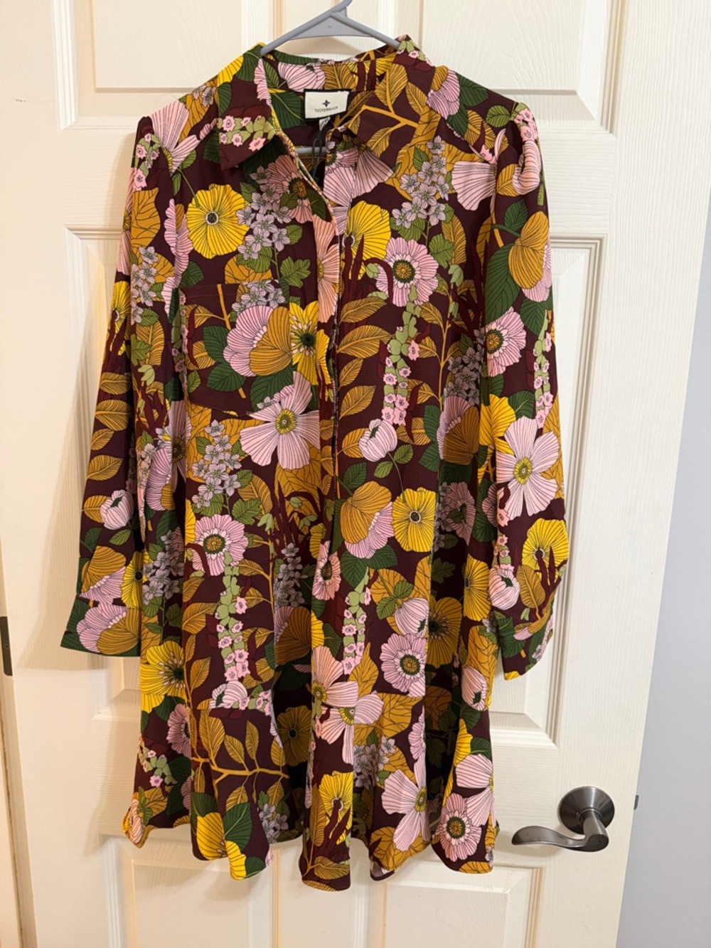 Tuckernuck Floral Mini Dress in Burgundy, Mustard & Pink - Picture 3 of 4